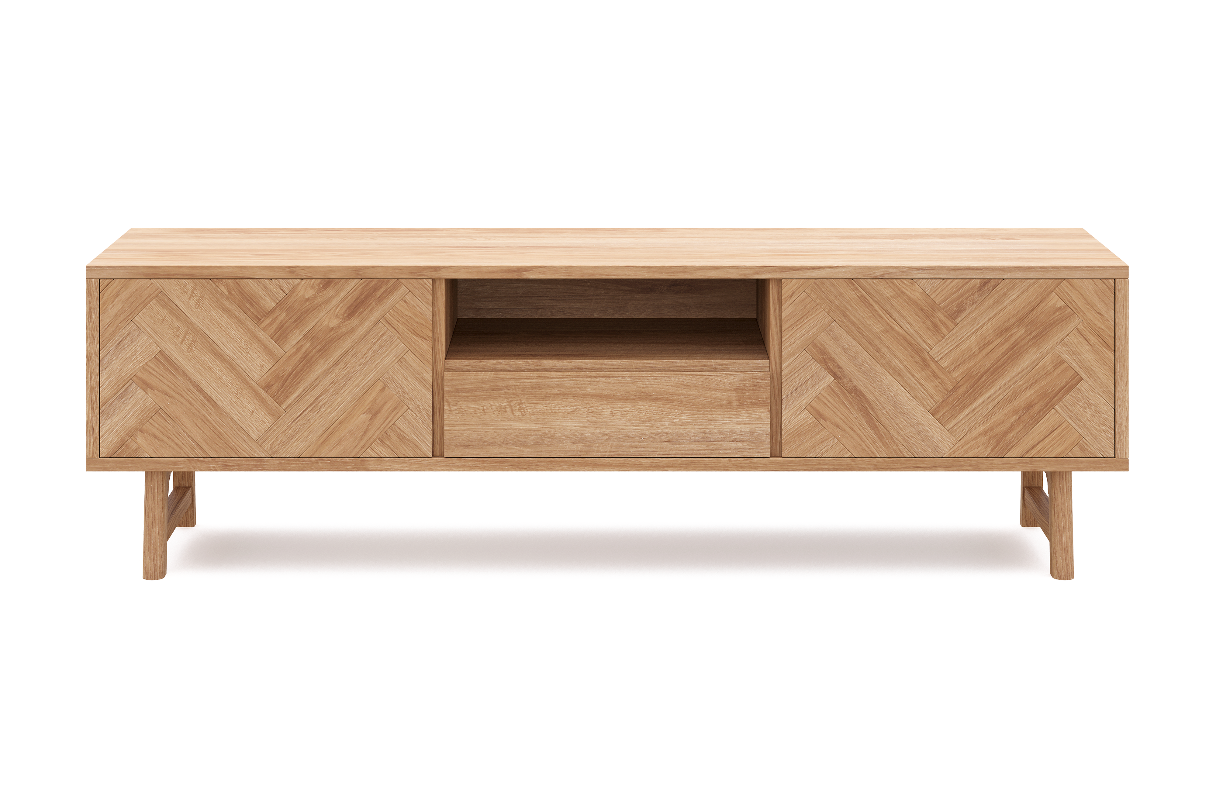 Grange Oak Wood Media Console styled in a living room