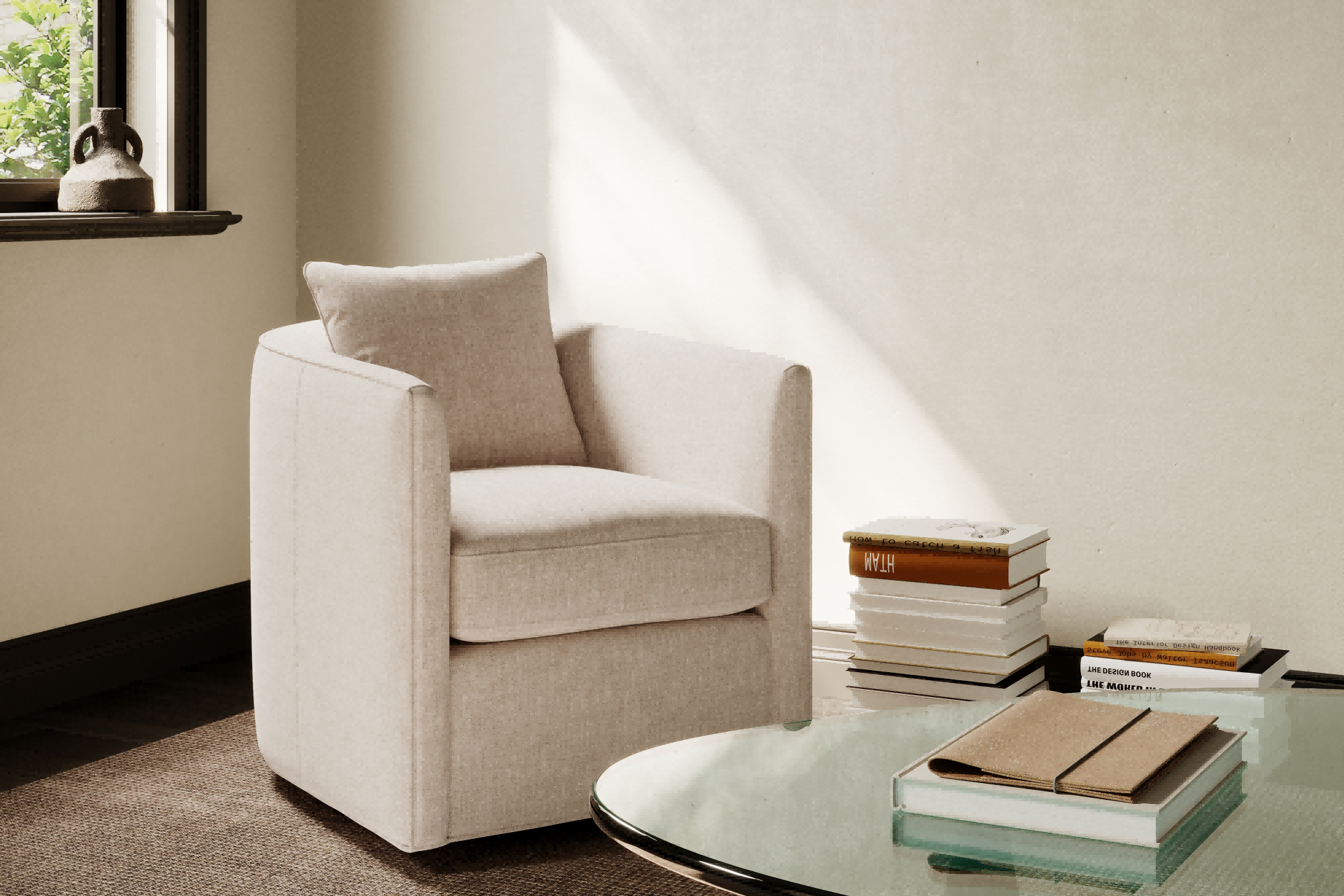 Accola Fabric Swivel Chair Beige 02