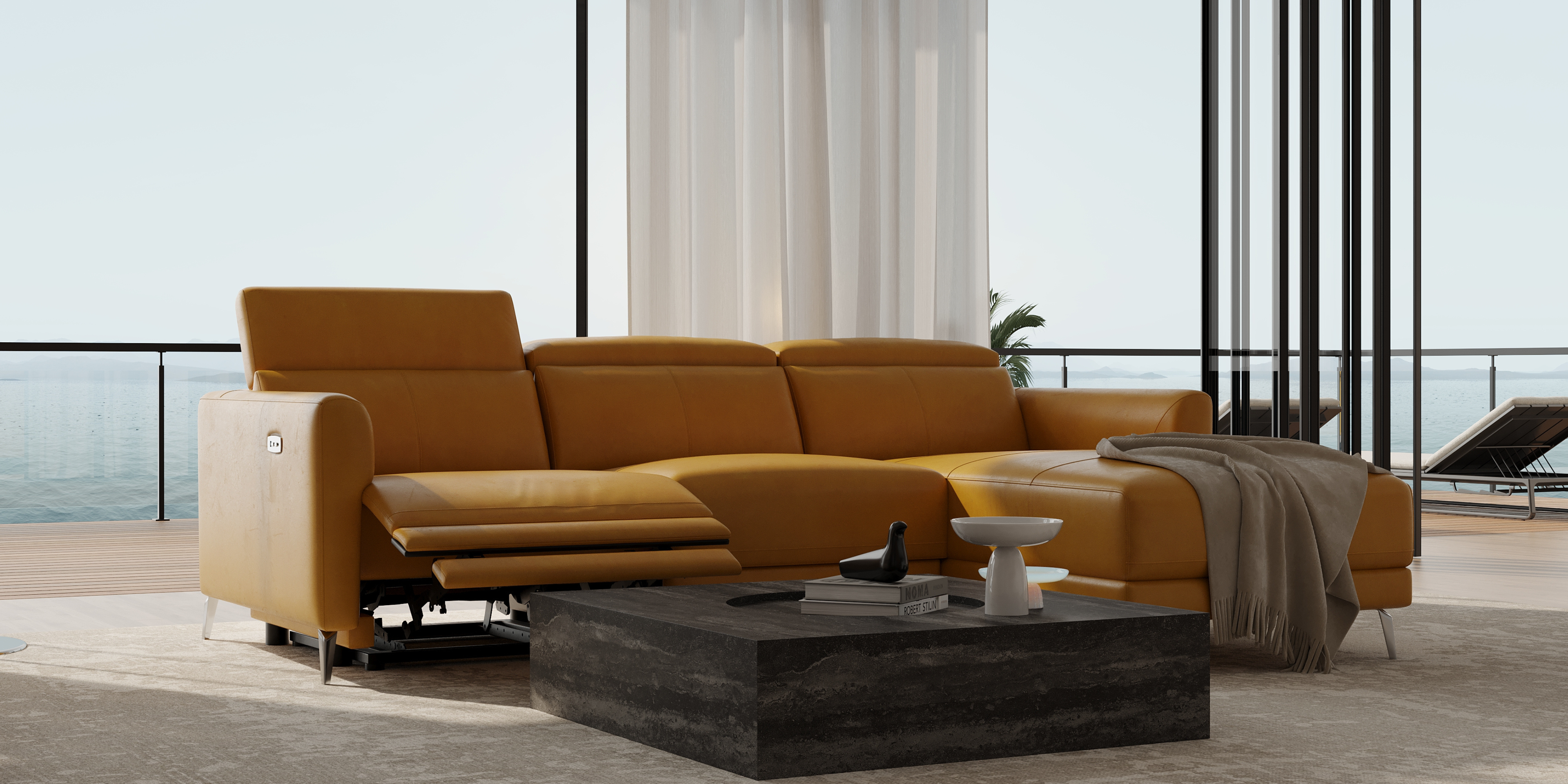 Laurent Leather Power Reclining Sectional Sofa
