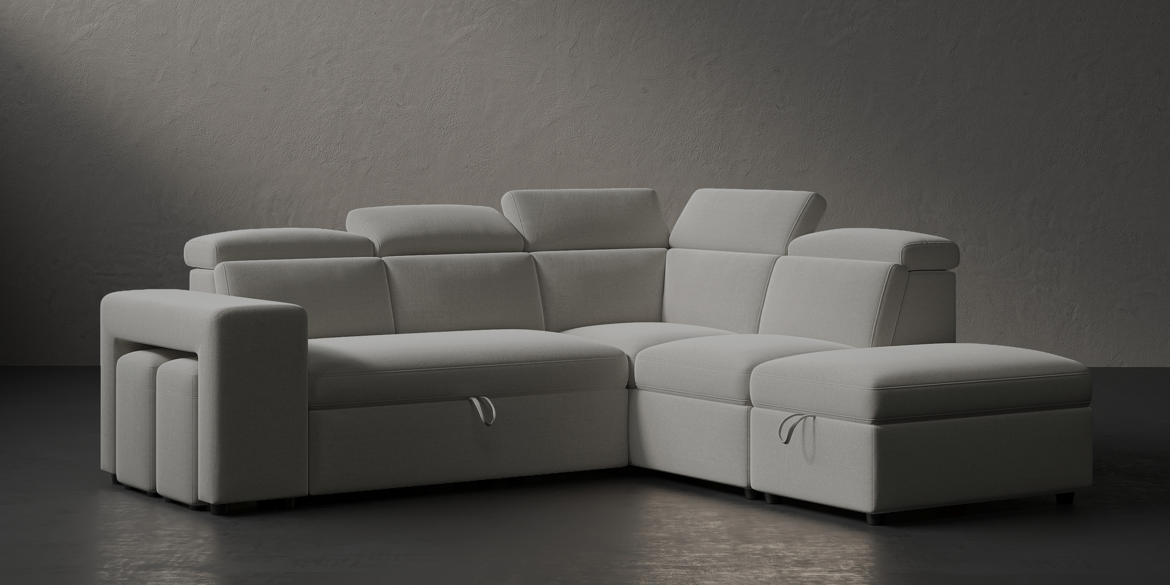 Archambeau Fabric Sectional Sofa Bed with Adjustable Headrests & Hidden Storage