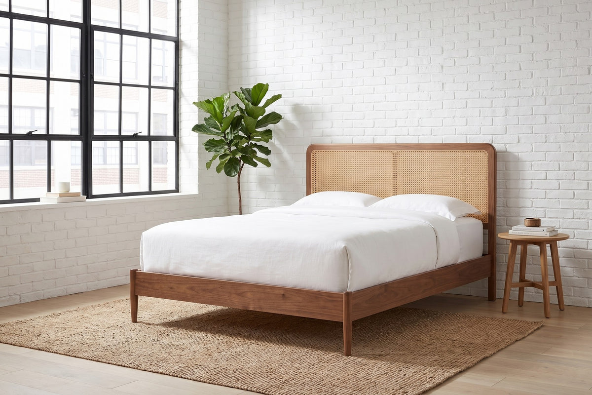 Bergerac Walnut and Cane Bed in a room