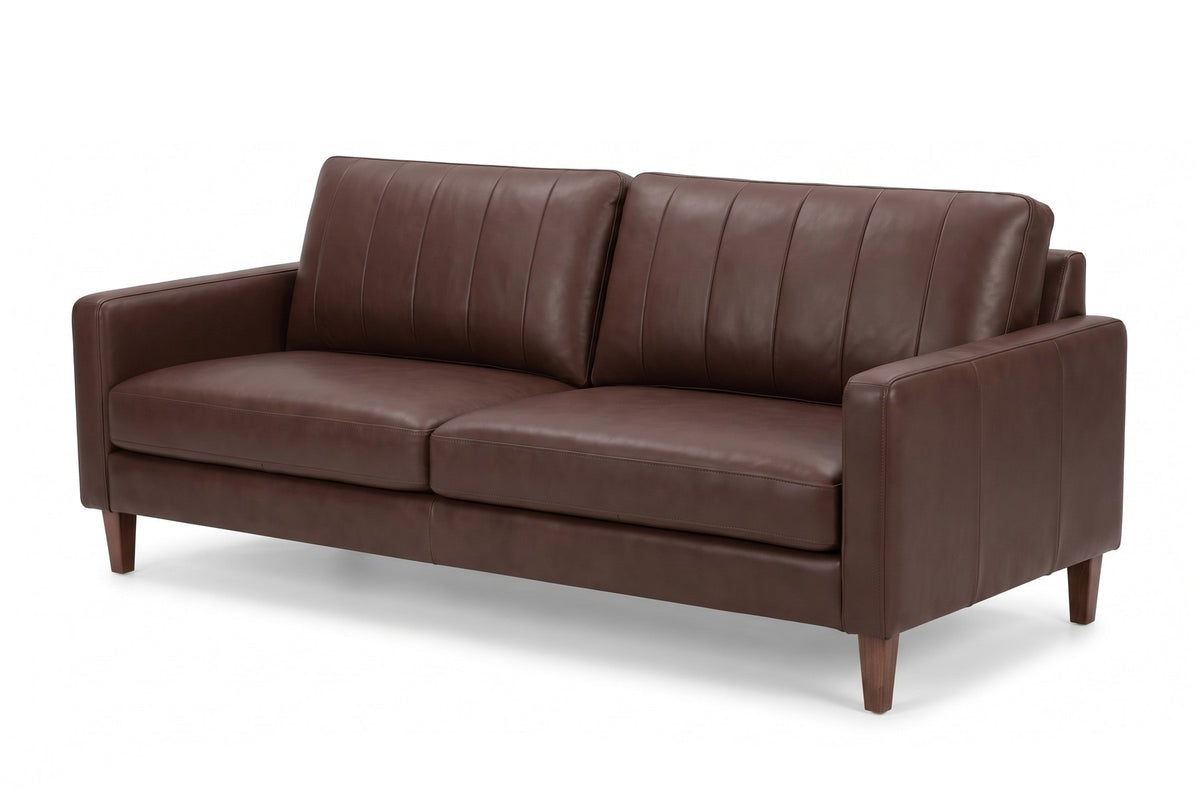Colmar 86" Chocolate Leather Sofa on white