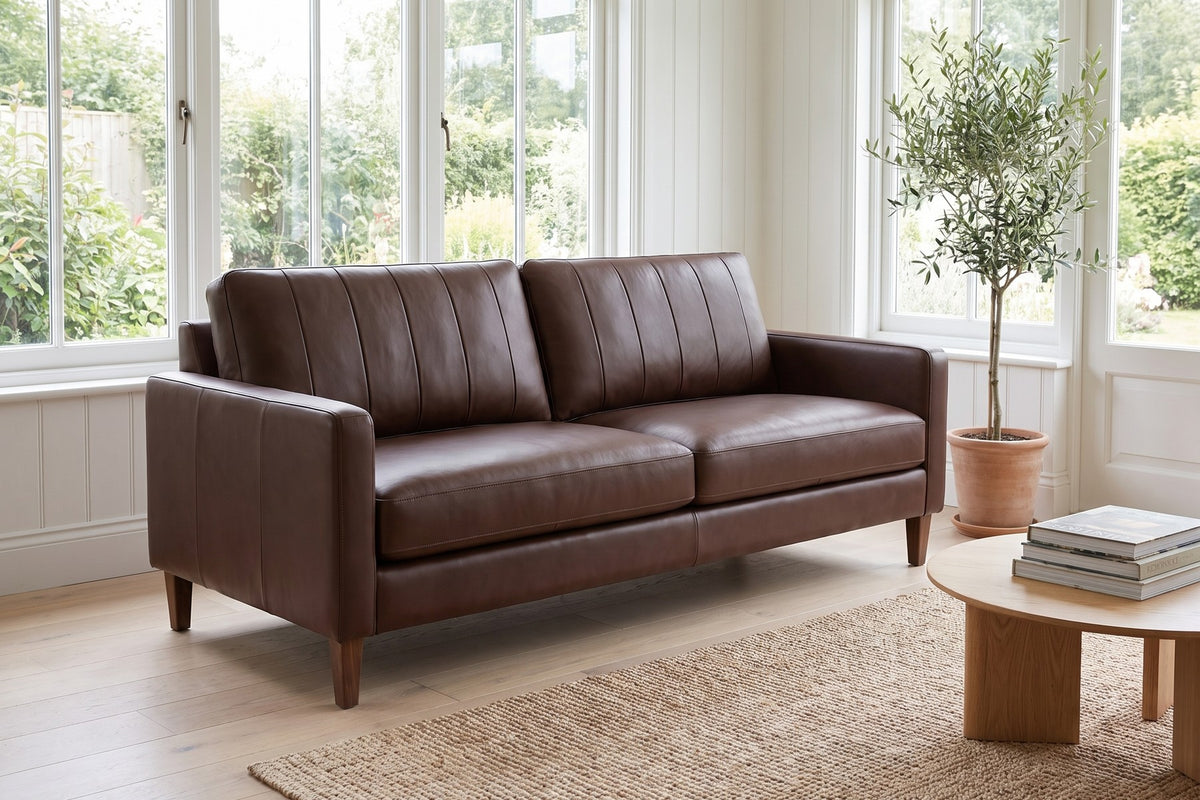 Colmar 86" Chocolate Leather Sofa in a room