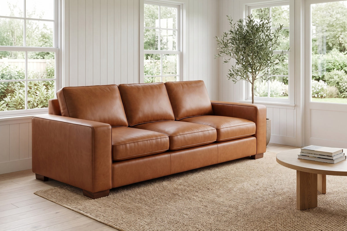 Deauville Cognac Leather Sofa in a room