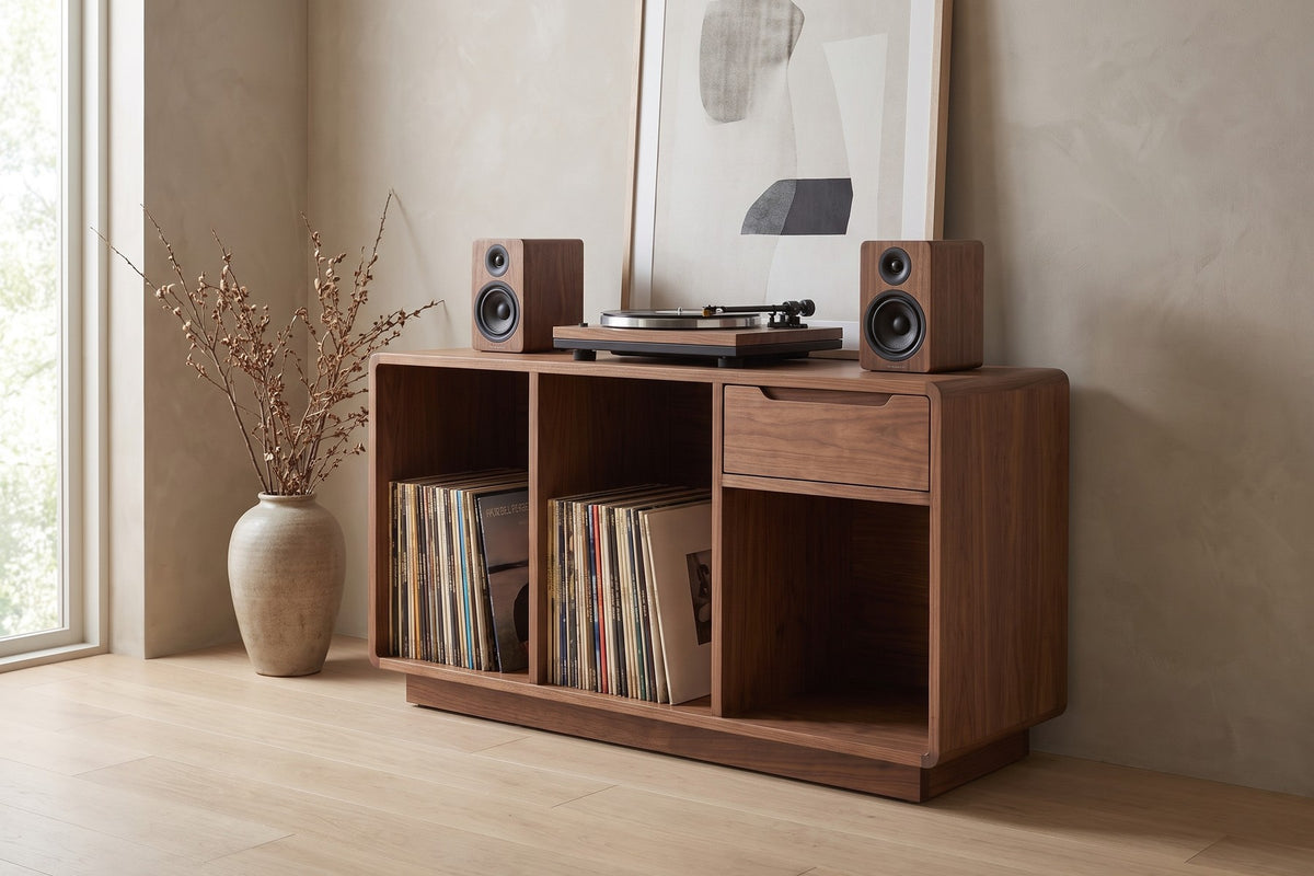 Dinard Walnut Record Cabinet in a room