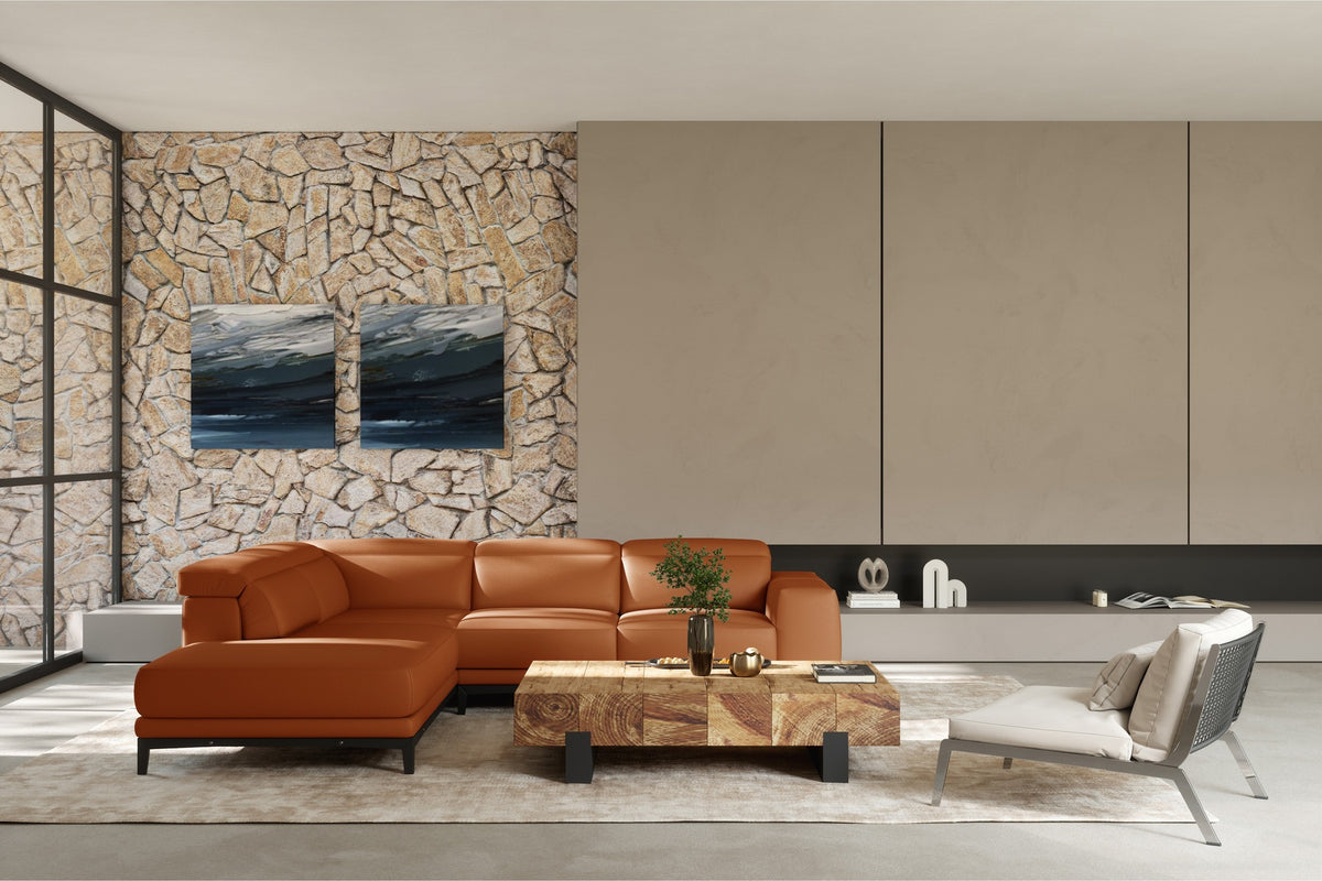 Brun Leather Sectional Sofa with Adjustable Headrest