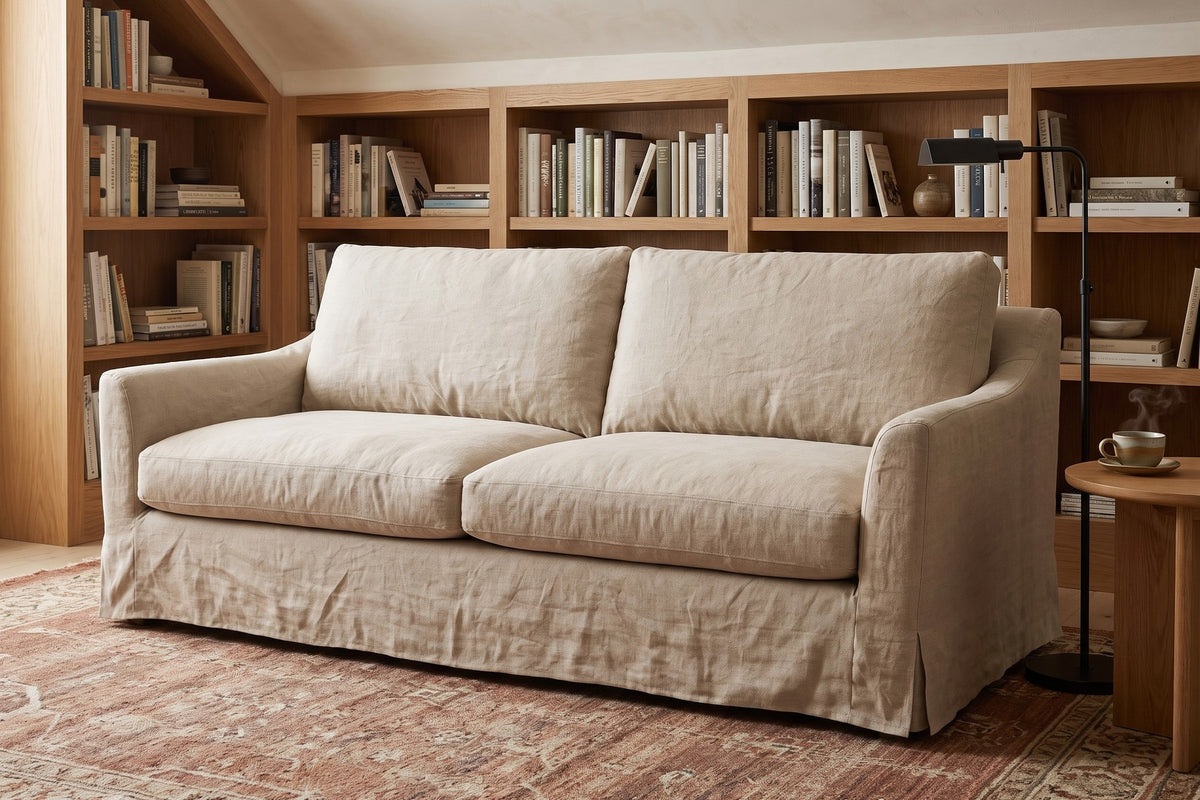 Germain 90" Slipcovered Linen-Blend Sofa in a room
