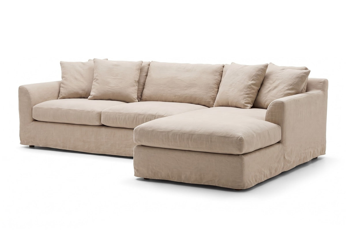 Germain Natural Linen Slipcovered Chaise Sectional on white