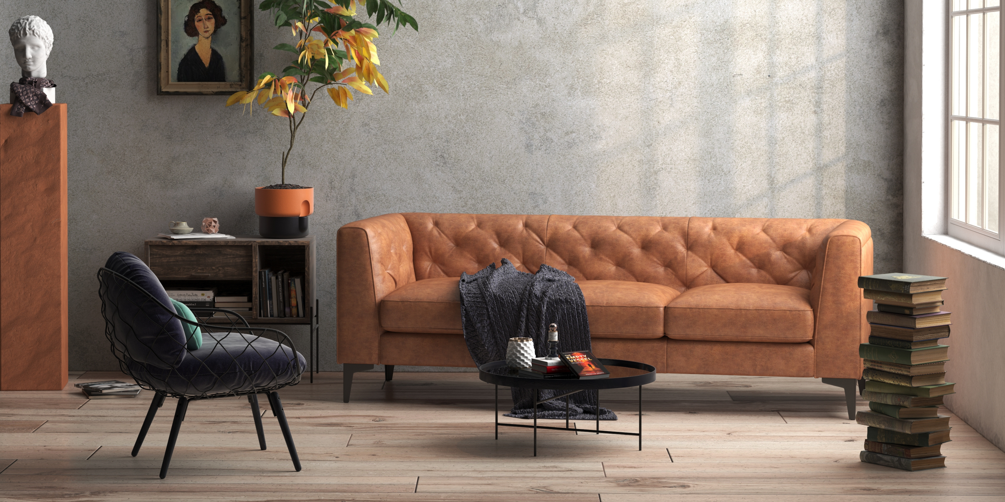 Hoffman Full-Aniline Leather Sofa with Tufted Back