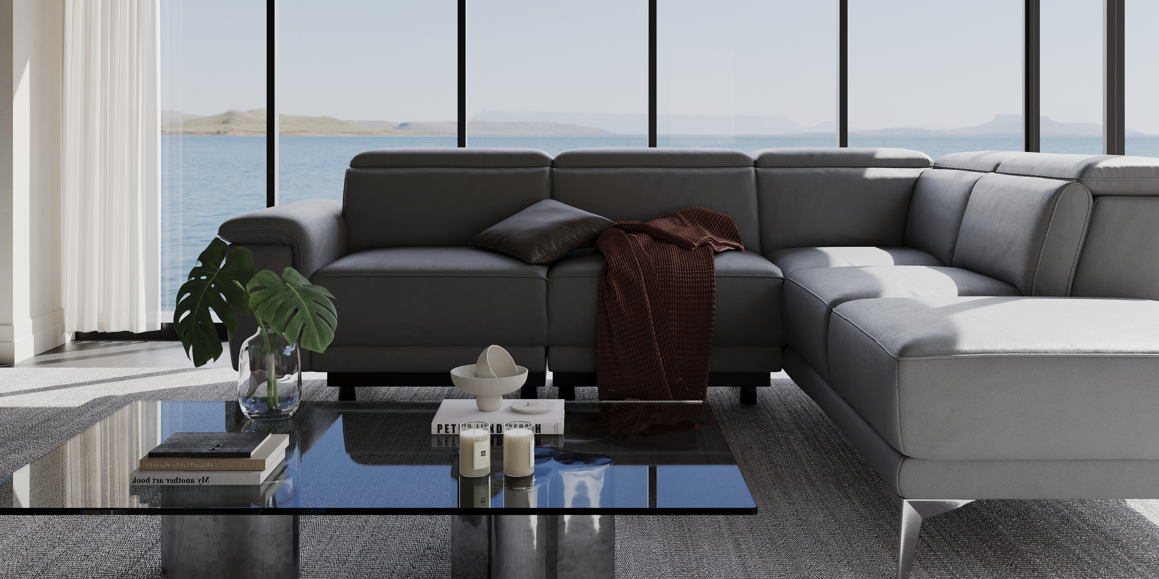 Millet 112" Leather Reclining Sectional Sofa