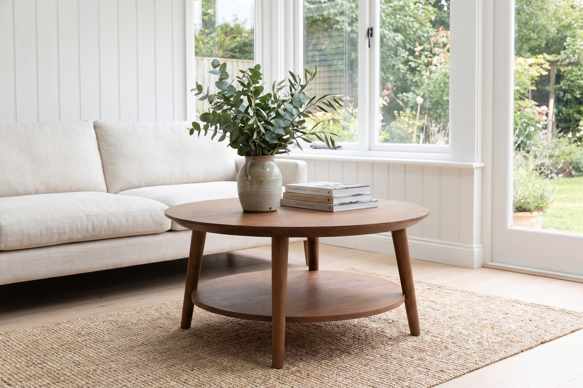 Ramatuelle Walnut Round Coffee Table in a room