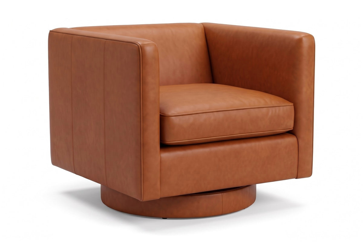 Sarlat Cognac Leather Swivel Club Chair on white