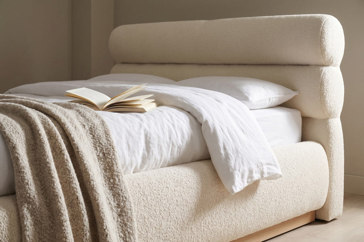 Valloire Ivory Bouclé Bed detail