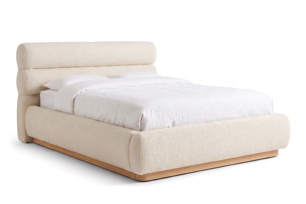 Valloire Ivory Bouclé Bed on white