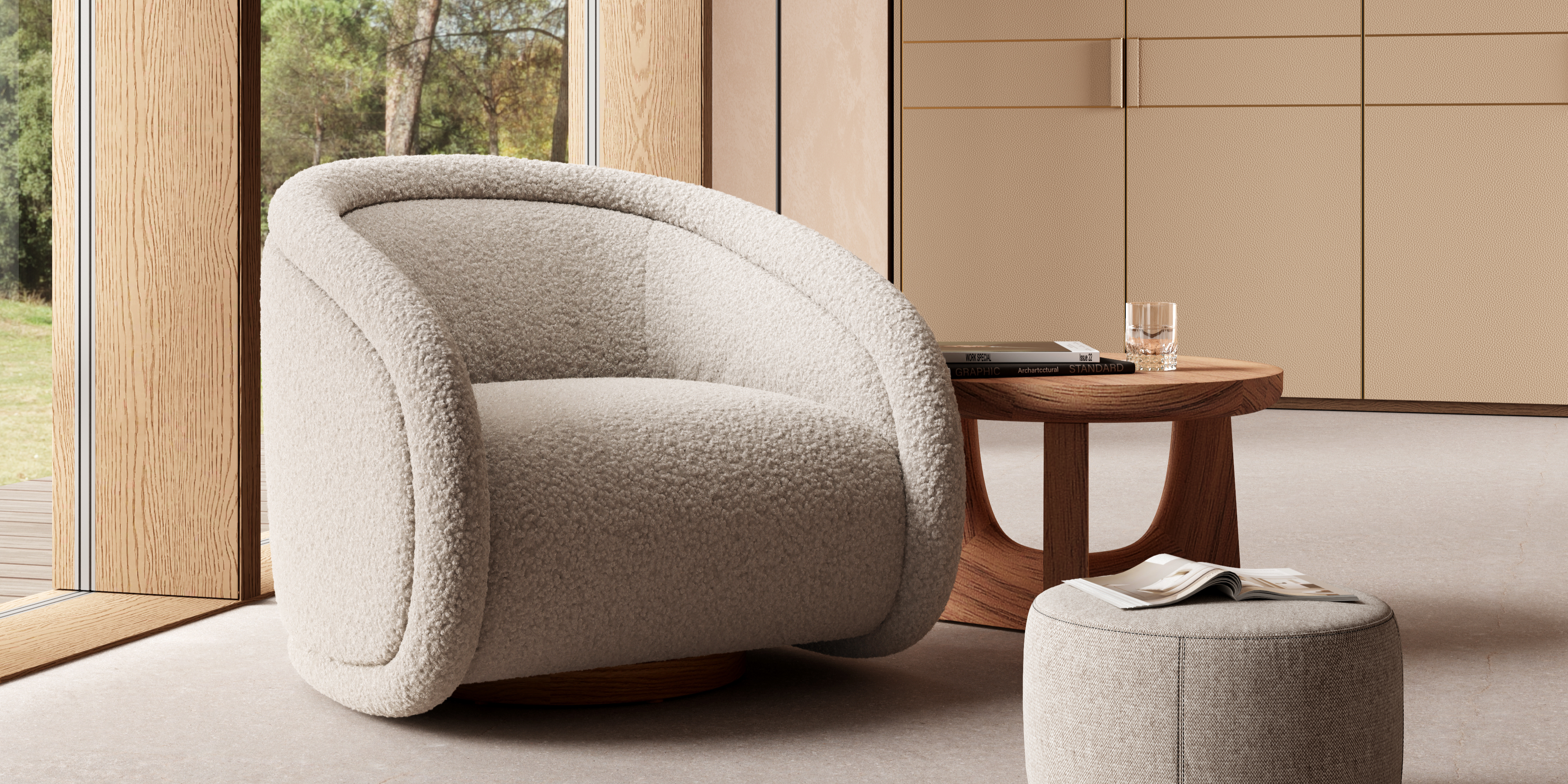 Auclair Bouclé Fabric 360° Swivel Chair