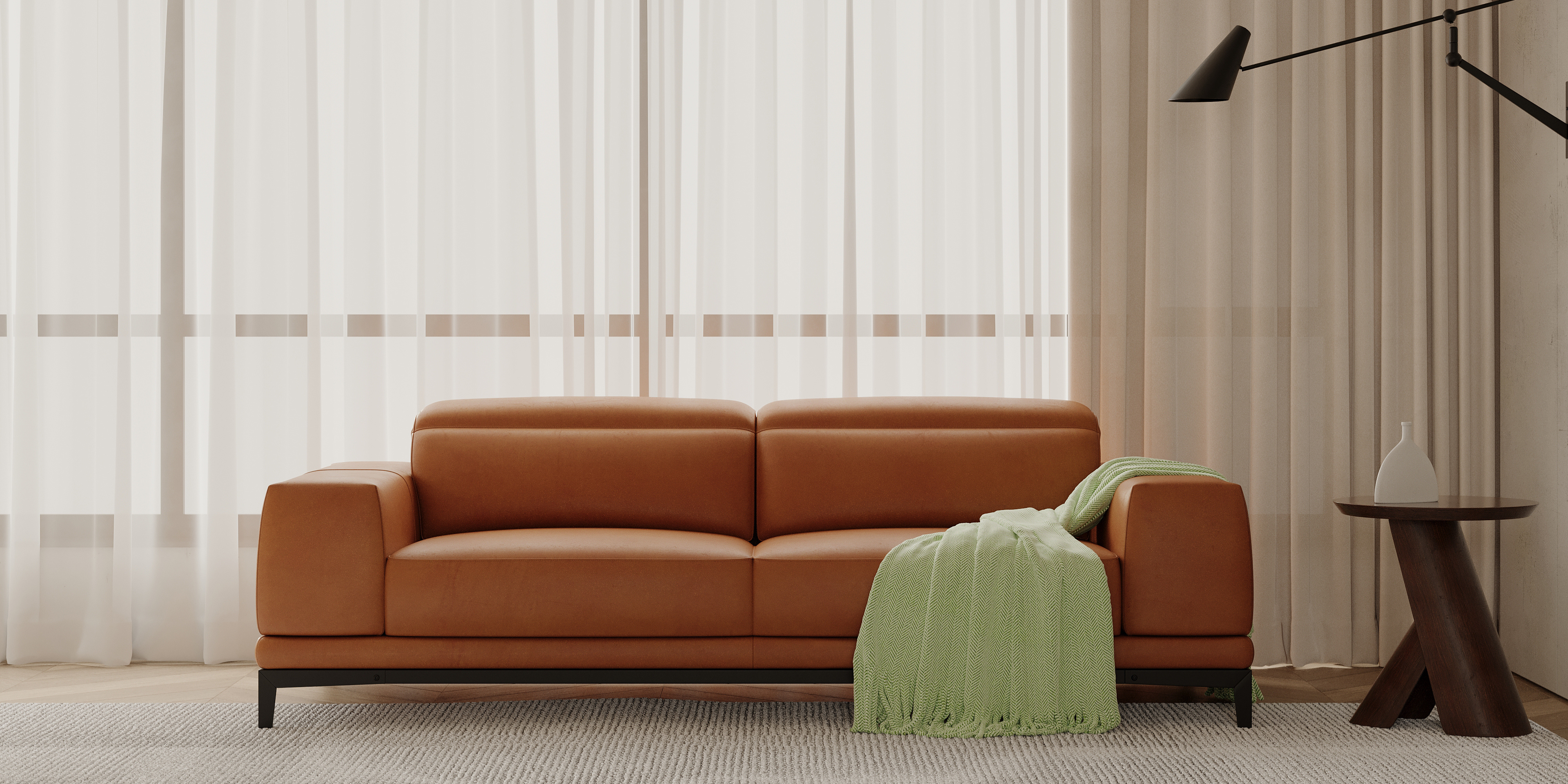 Brun Leather Sofa with Adjustable Headrest