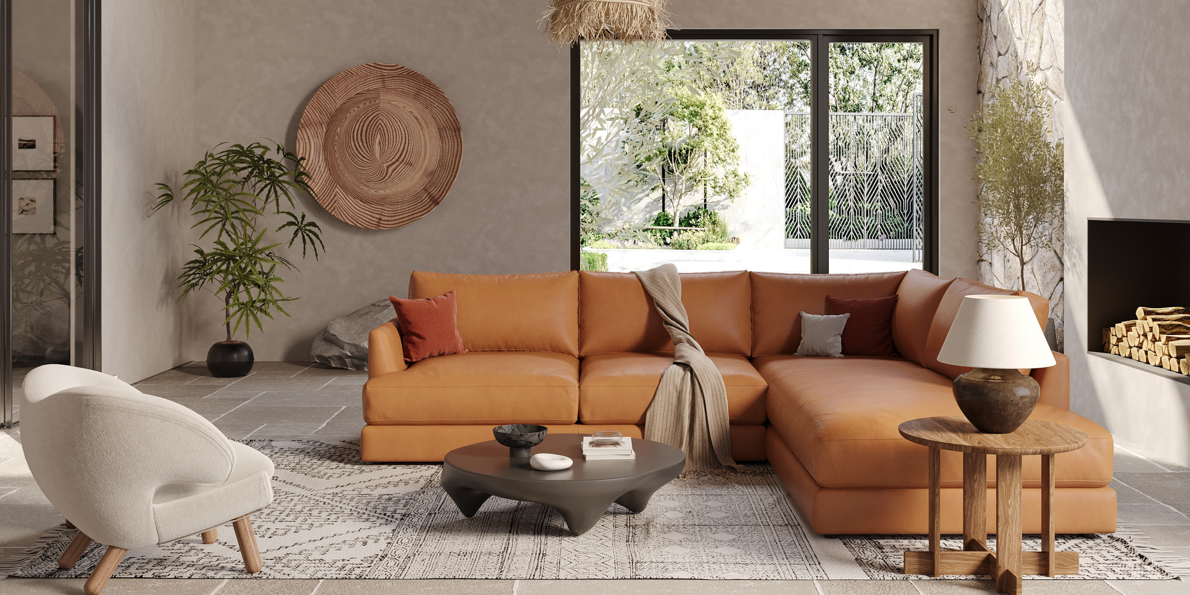 Vidal Leather 2-Piece Bumper Chaise Sectional Sofa