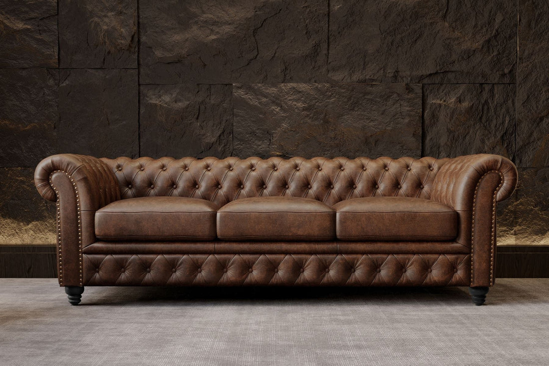 Figaro Chesterfield leather sofa showcasing rich leather grain