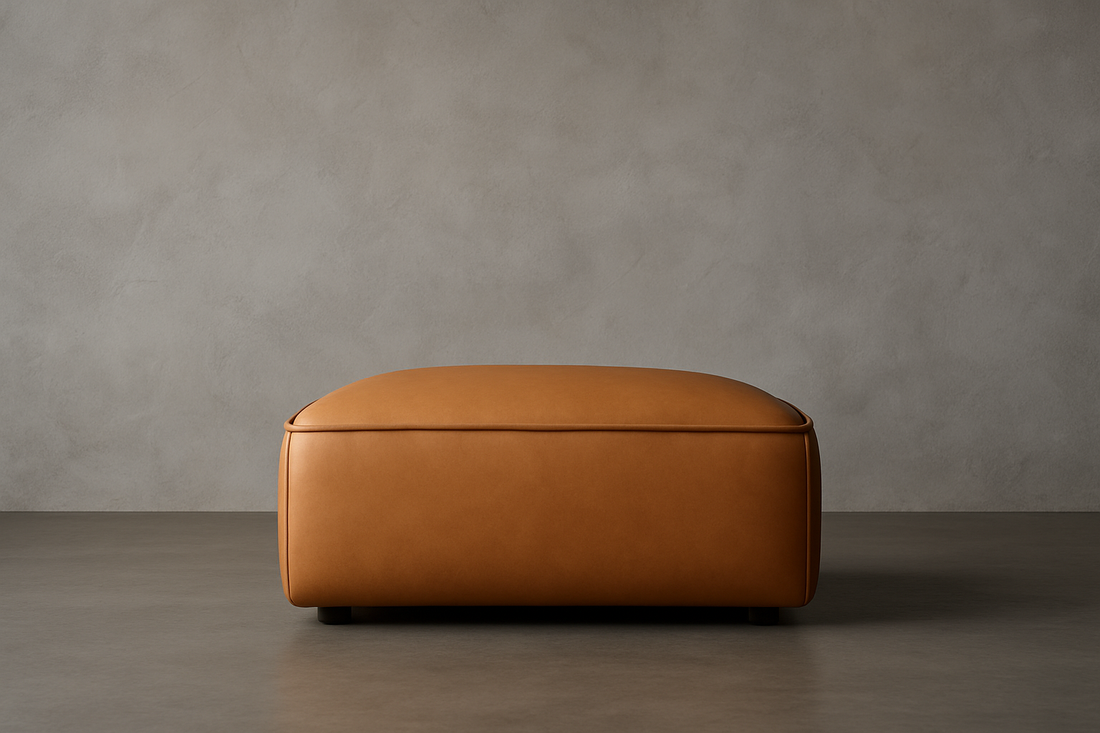 Allodi Full-Aniline Leather Ottoman used as a coffee table alternative