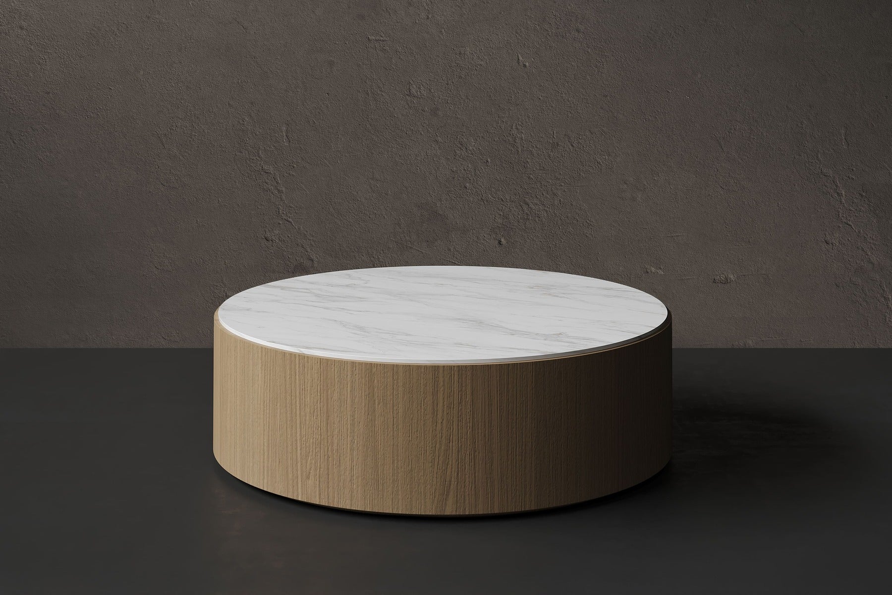 Laconi Carrara Marble Coffee Table styled in a living room