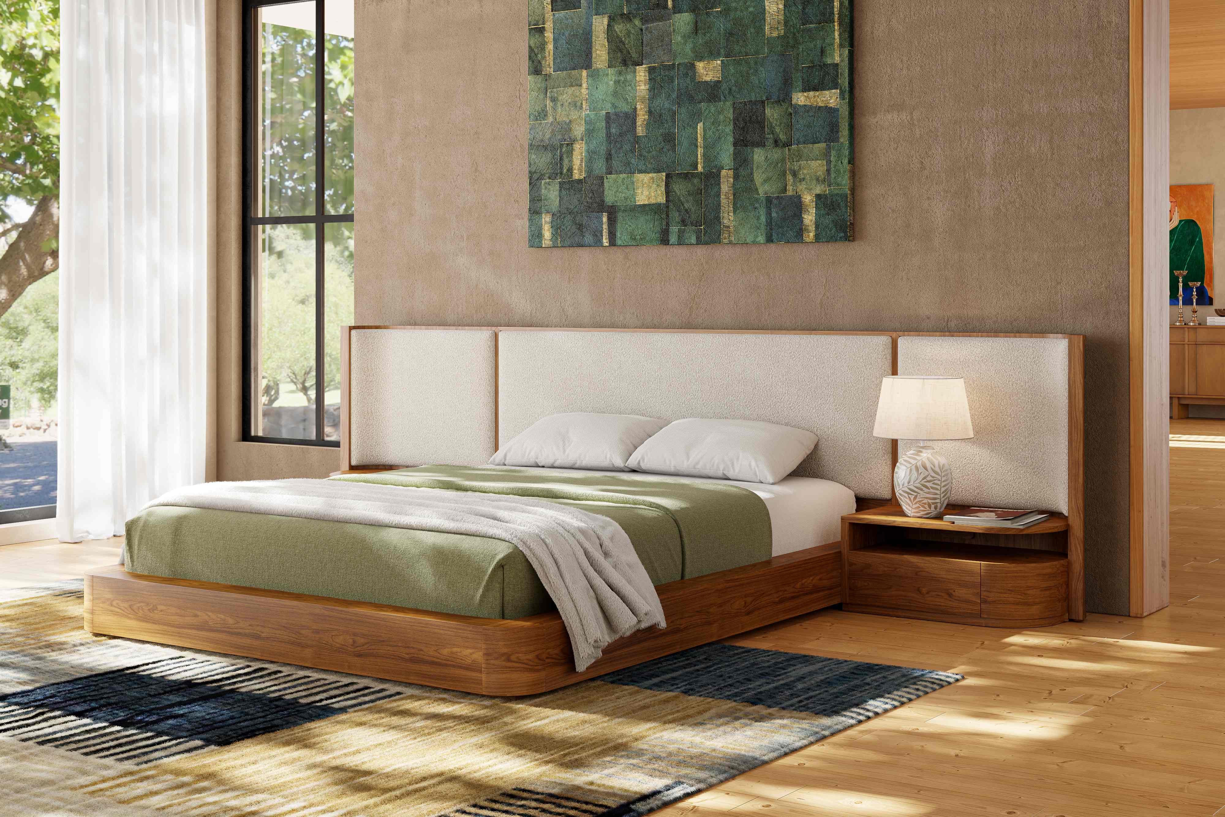 Aubert Wood Bed Frame with integrated nightstands