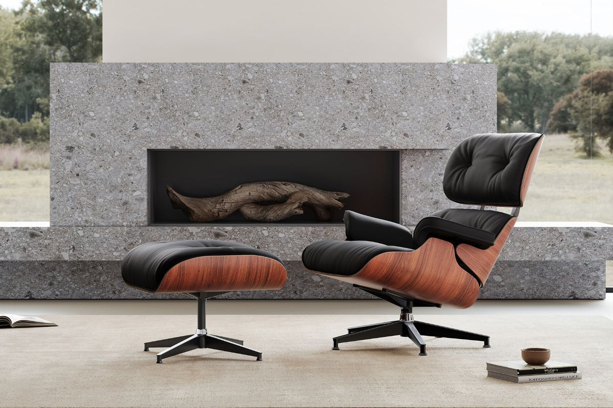 Aria Leather Lounge Chair & Ottoman – Walnut Veneer
