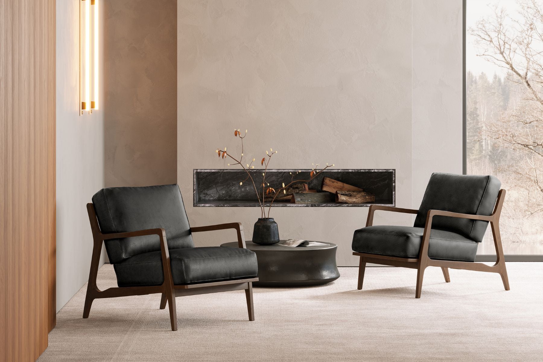 Isode 25” Leather Mid-Century Modern Accent Chair