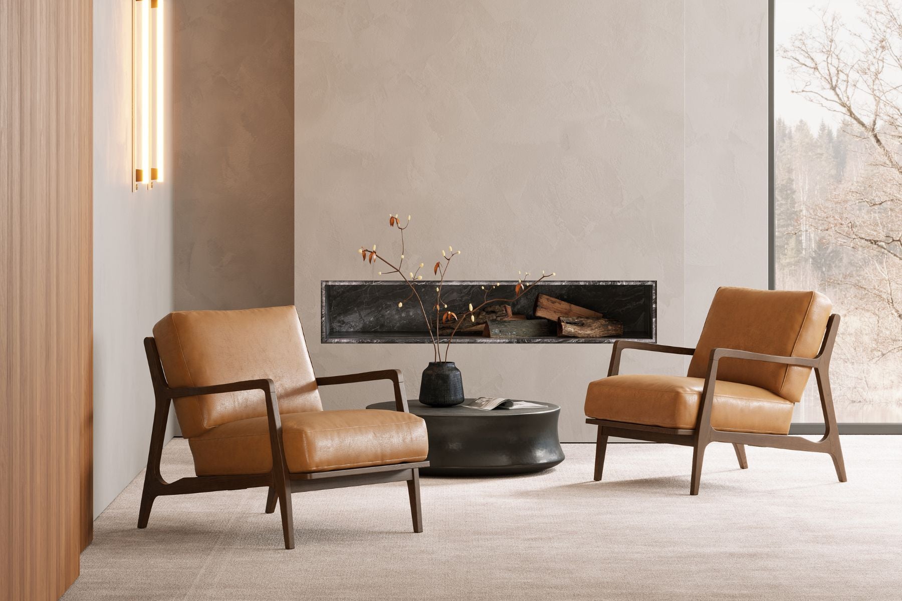 Isode 25” Leather Mid-Century Modern Accent Chair