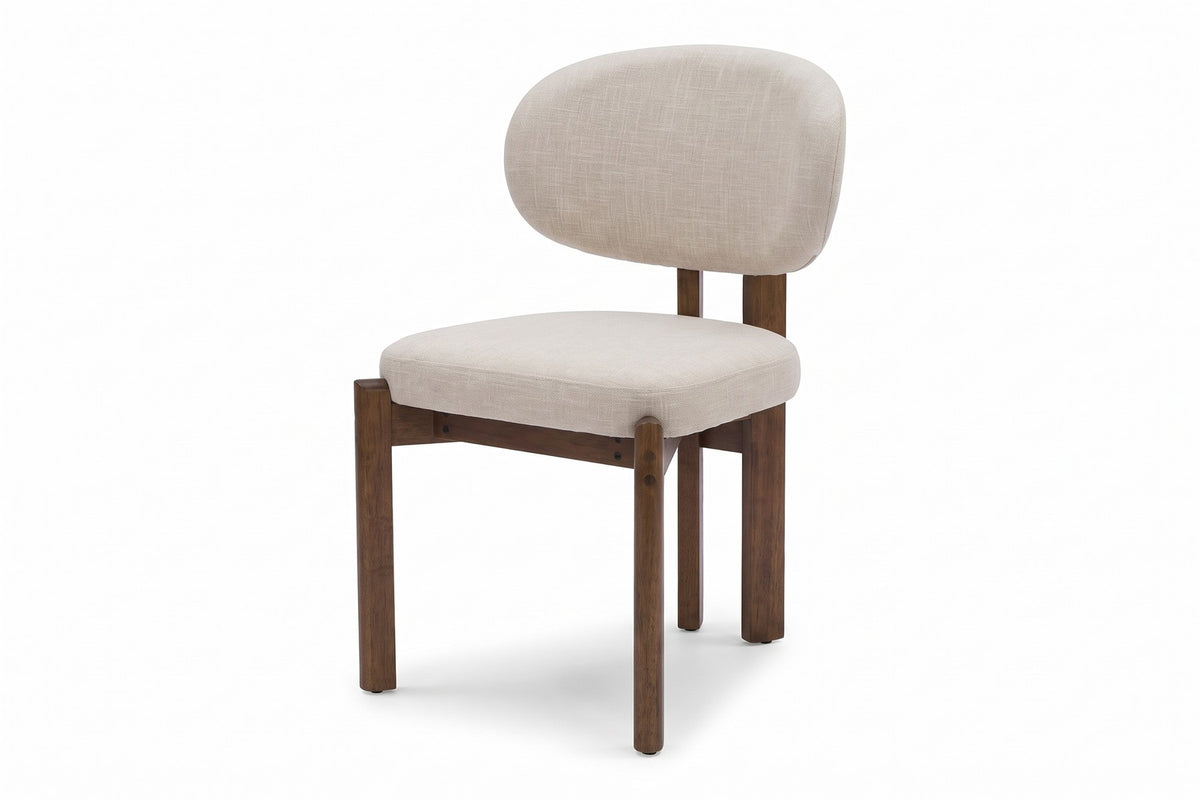 Adèle beige oval-back dining chair with walnut-finish frame, set of 2, three-quarter view on a white background