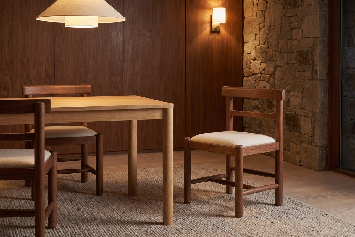 Albi Solid Wood Dining Chair – Chunky Round Legs, Linen Seat, Set of 2
