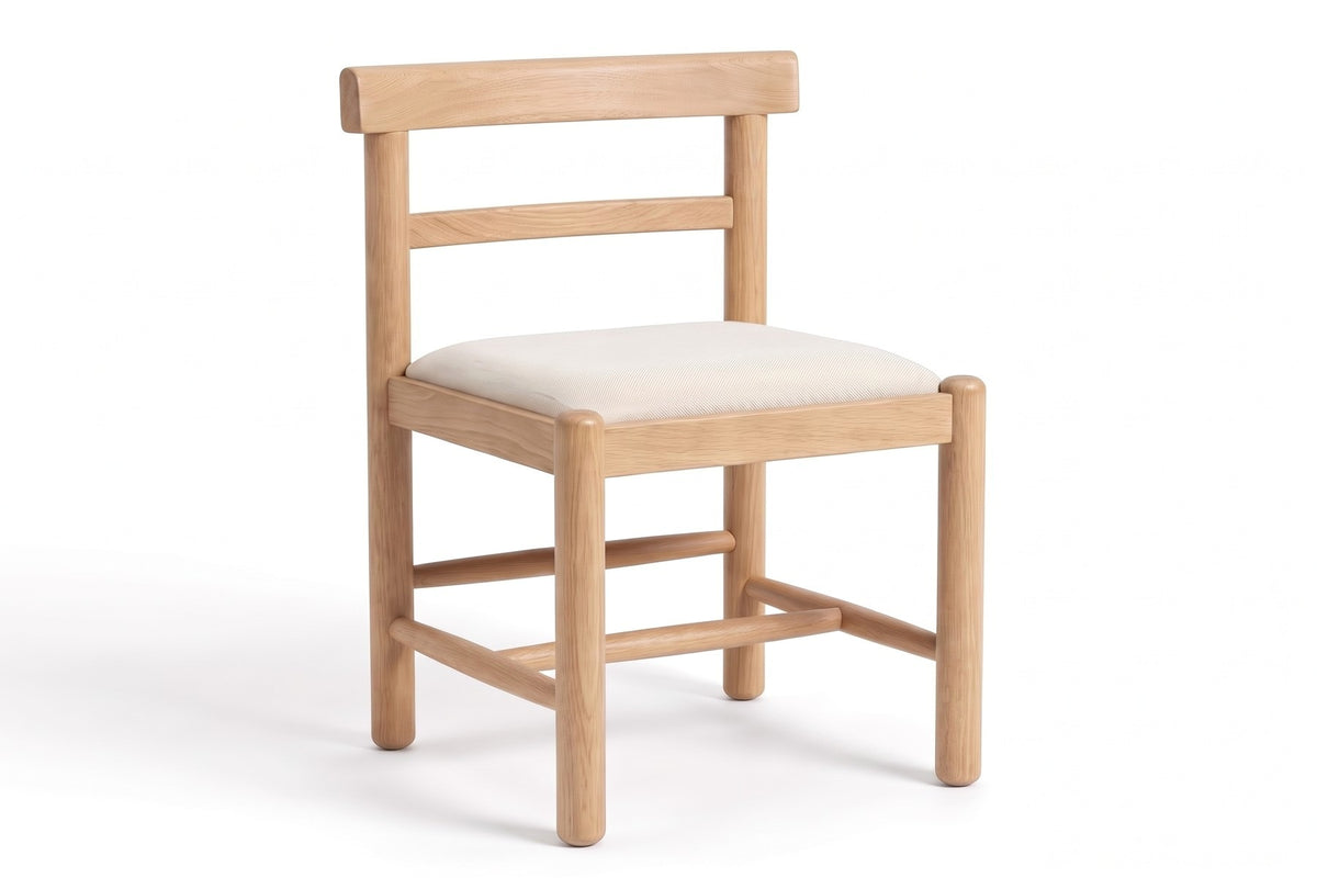 Albi Dining Chair in Natural Oak, three-quarter view on white
