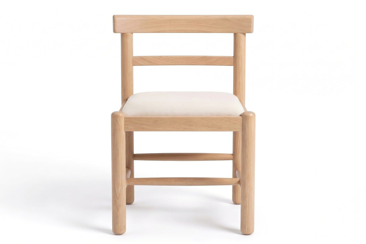 Albi Solid Wood Dining Chair – Chunky Round Legs, Linen Seat, Set of 2