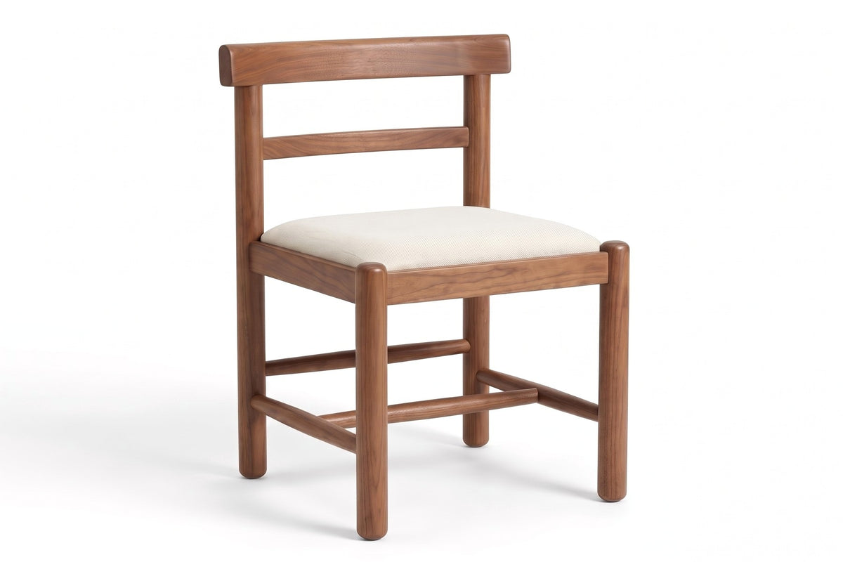 Albi Solid Wood Dining Chair – Chunky Round Legs, Linen Seat, Set of 2