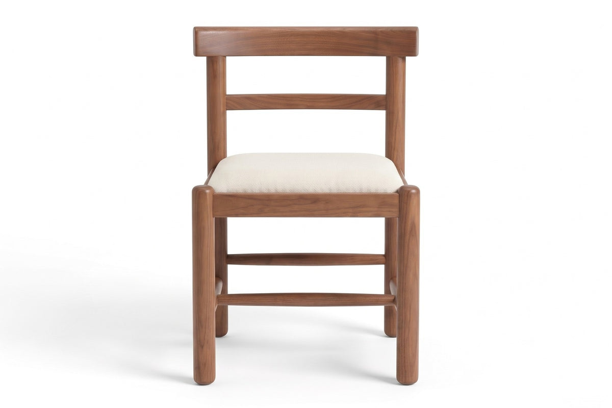 Albi Solid Wood Dining Chair – Chunky Round Legs, Linen Seat, Set of 2