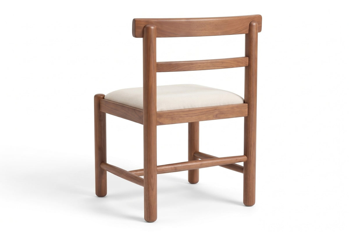 Albi Solid Wood Dining Chair – Chunky Round Legs, Linen Seat, Set of 2