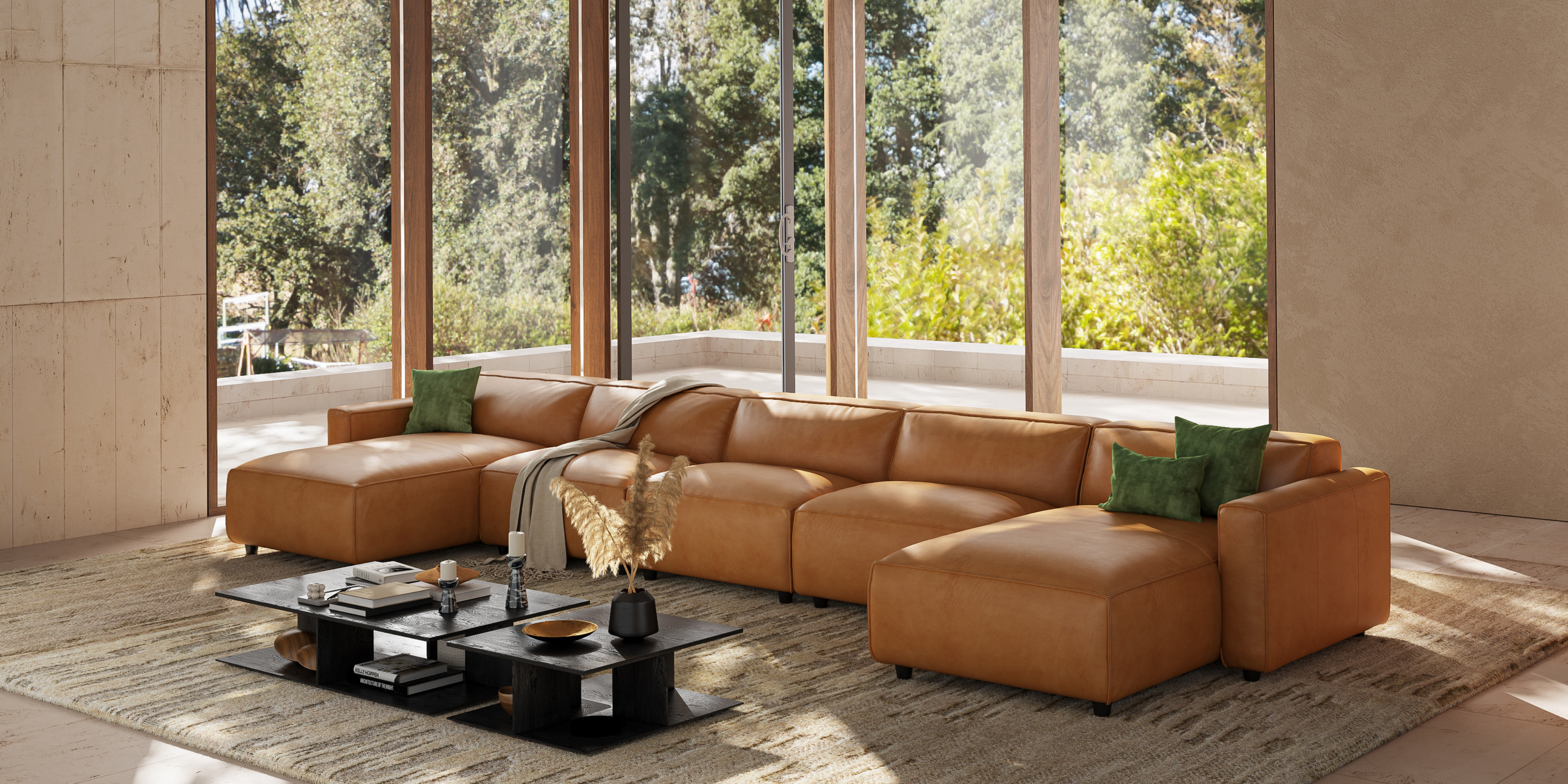 Allodi Full-aniline Leather Modular Extended Sectional Sofa with Feather-Filled