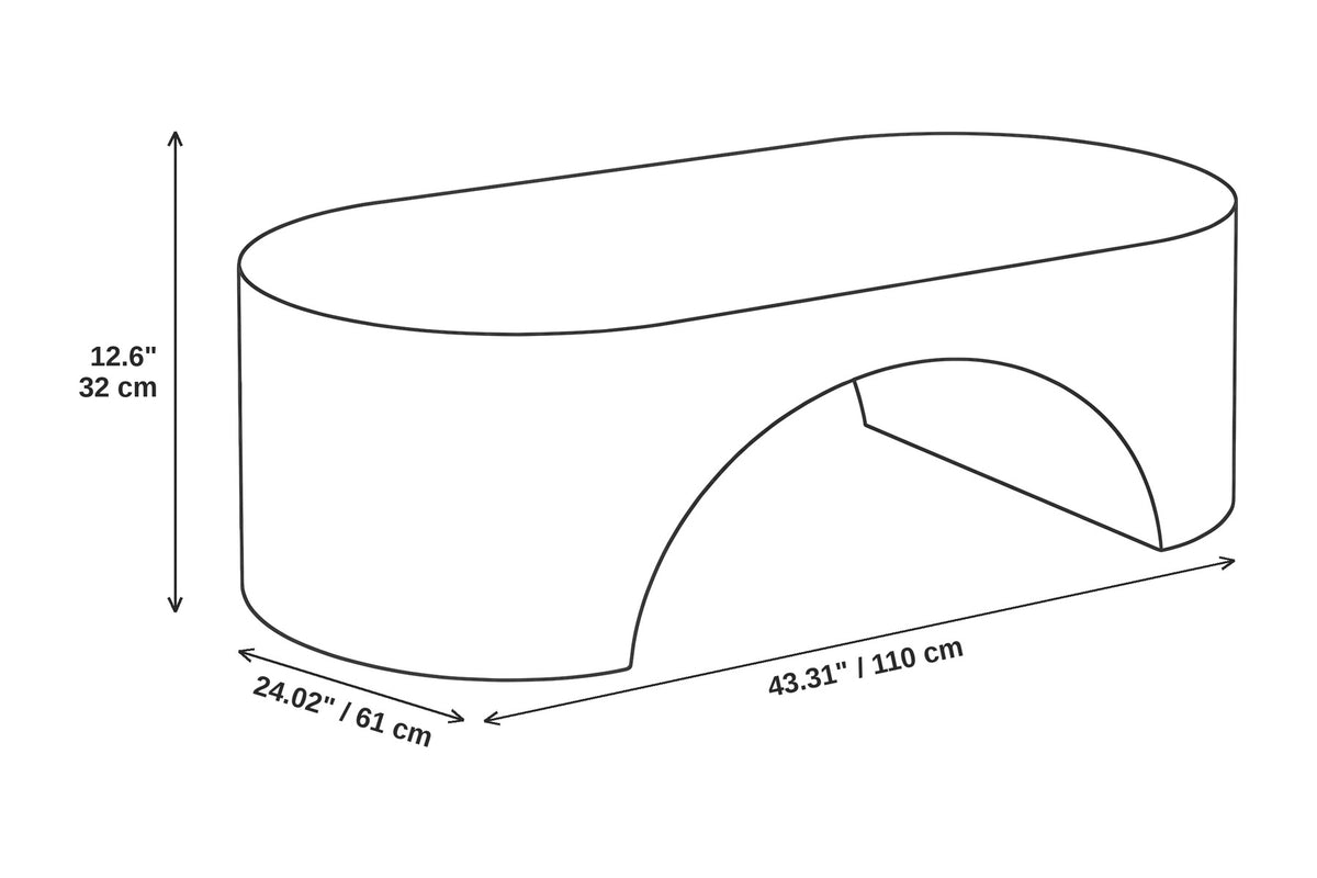 Alma oval sculpted coffee table in a cream travertine-look finish dimensions: 43.31 inches (110 cm) wide, 24.02 inches (61 cm) deep and 12.6 inches (32 cm) high