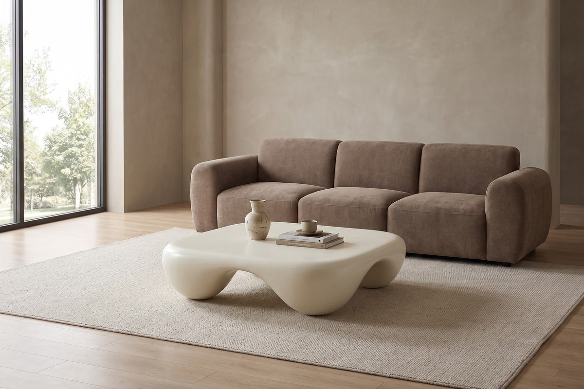 Amélie Square Sculpted Coffee Table – Matte Cream White Fiberglass, 39"