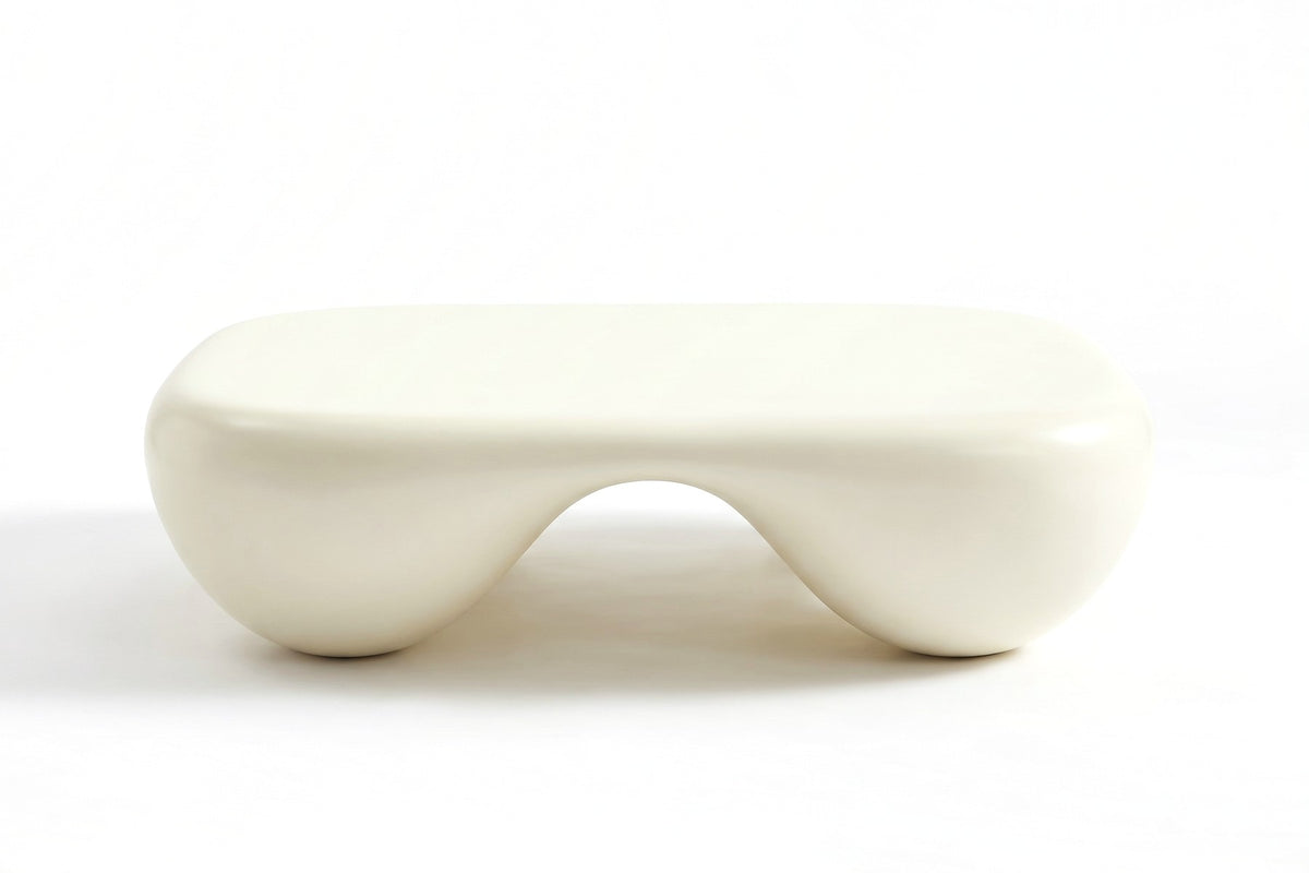 Amélie Square Sculpted Coffee Table – Matte Cream White Fiberglass, 39"