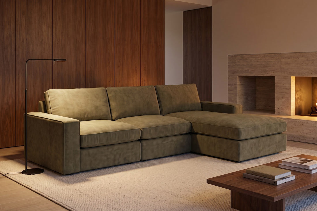 Annecy Modular Sectional in Olive, in a room setting