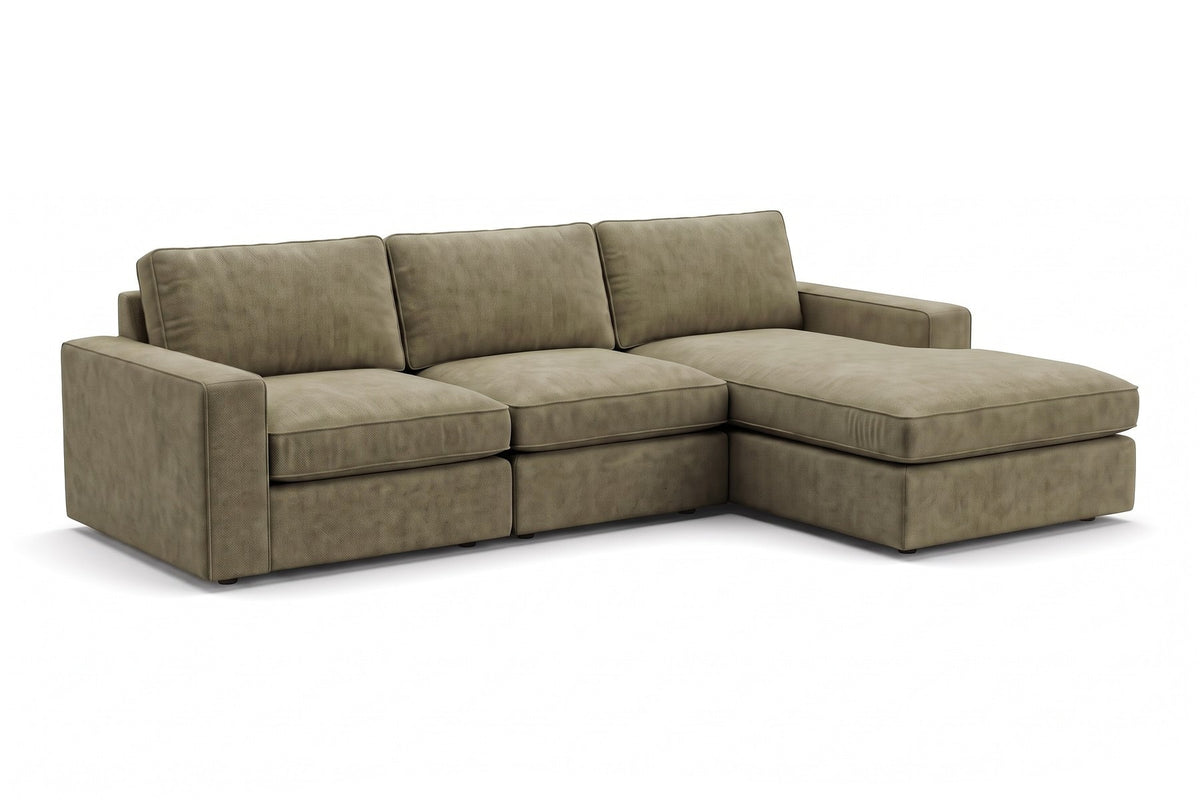 Annecy Modular Sectional in Olive, three-quarter view on white
