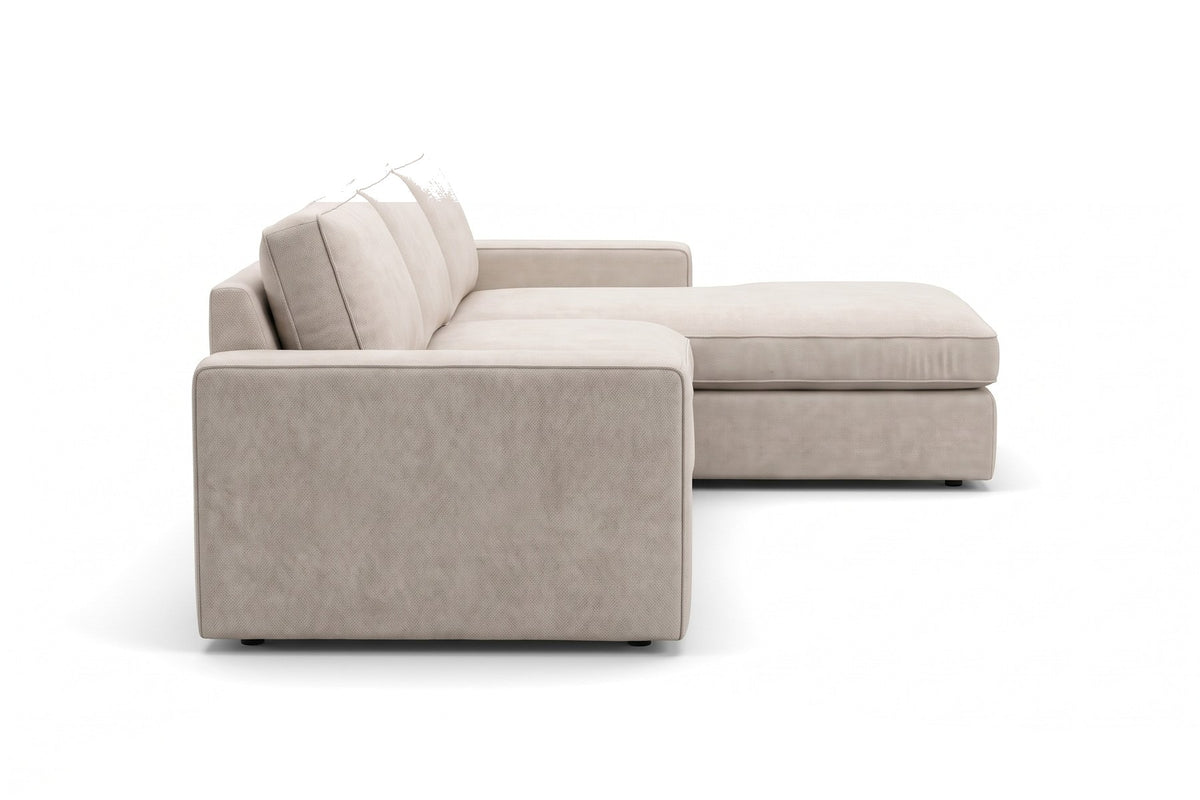 Annecy Modular L-Shaped Sectional, side view showing the low arm and the chaise