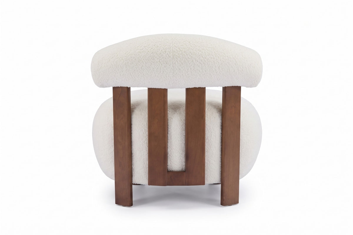 Anouk Bouclé Slipper Chair – Off-White, Walnut-Finish Birch Frame