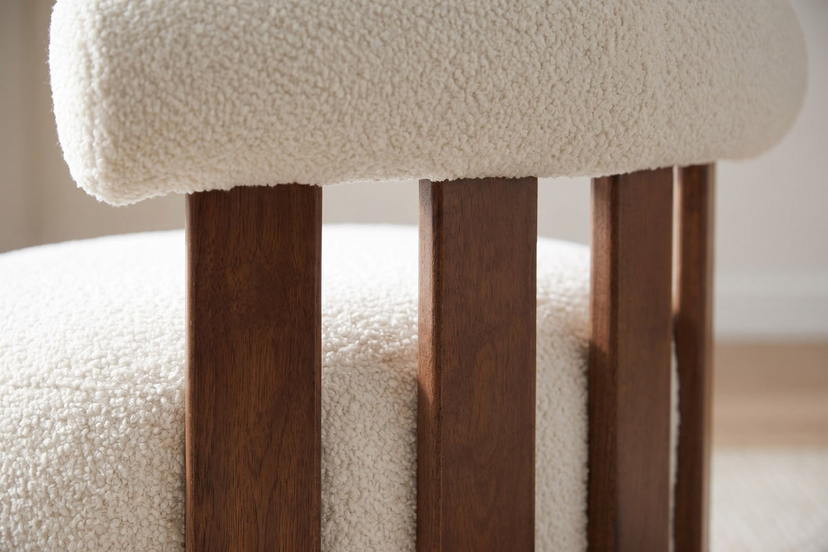 Anouk Bouclé Slipper Chair – Off-White, Walnut-Finish Birch Frame