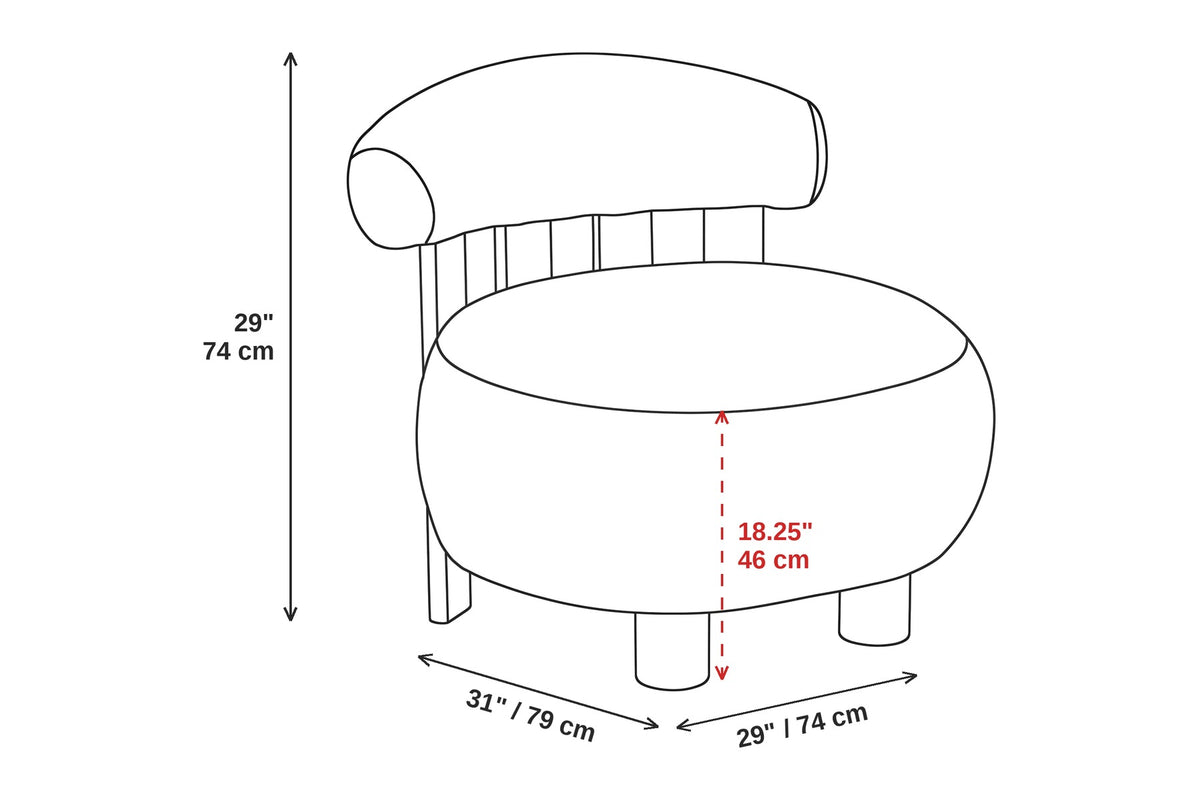 Anouk off-white bouclé slipper chair dimensions: 29 inches (74 cm) wide, 31 inches (79 cm) deep and 29 inches (74 cm) high