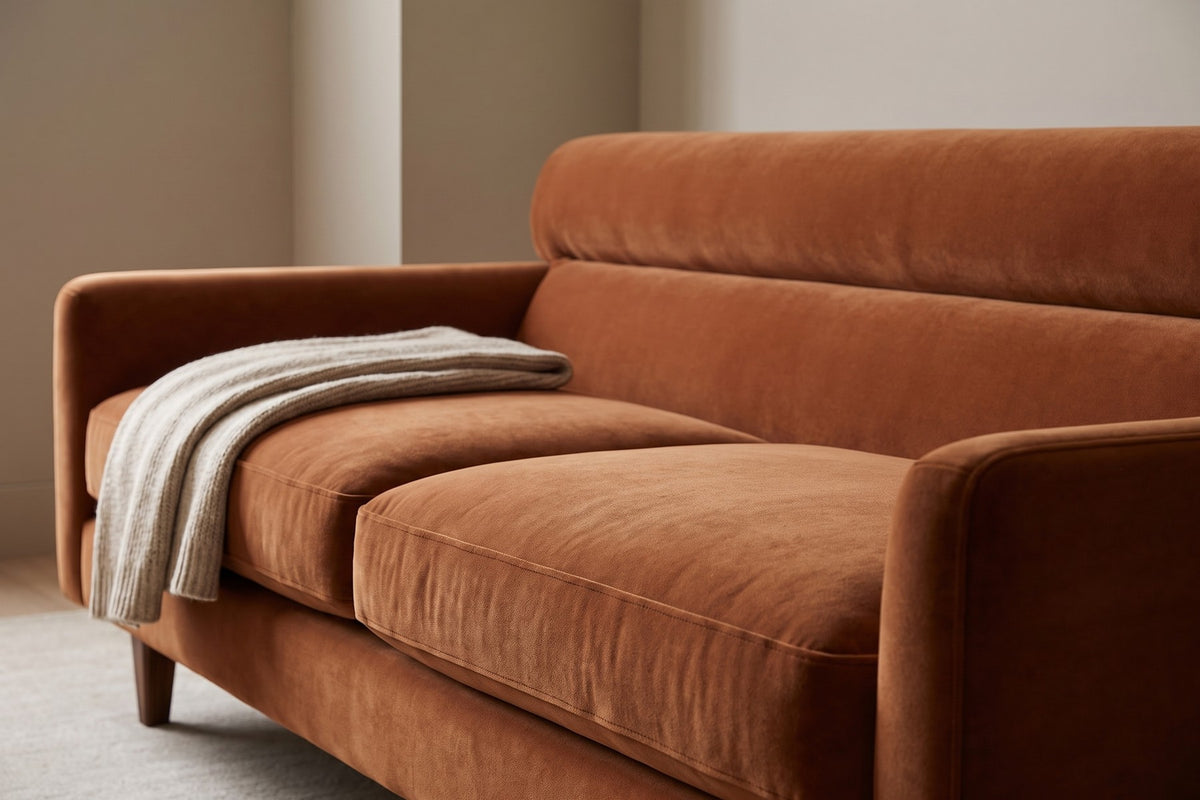 Antibes Cognac Velvet Sofa detail