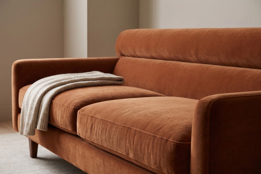 Antibes Cognac Velvet Sofa detail