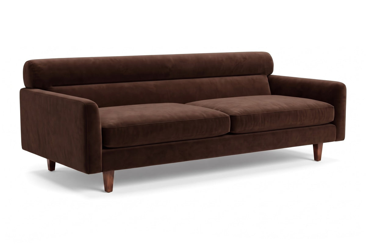 Antibes 85" Velvet Sofa – Low Profile, Rolled Back, Walnut-Finish Legs