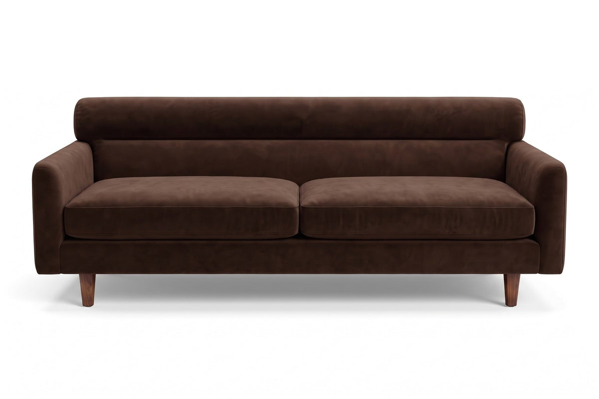 Antibes 85" Velvet Sofa – Low Profile, Rolled Back, Walnut-Finish Legs