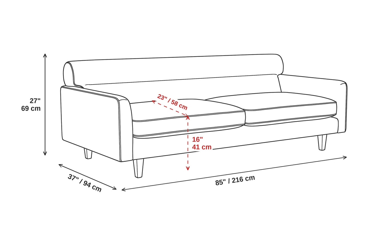 Antibes Cognac Velvet Sofa dimensions